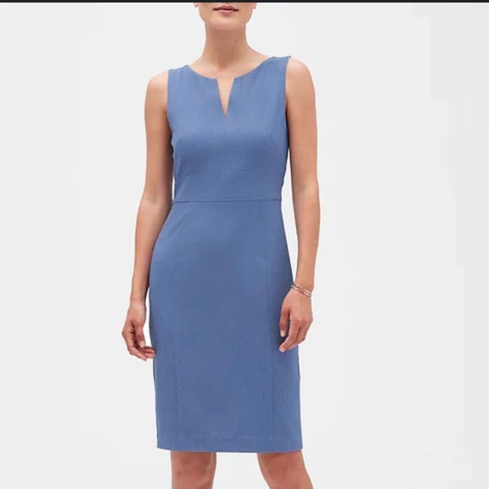 🆕 NWT Banana Republic Split-Neck Chambray Sheath Dress Size 2